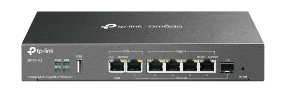 TP-LINK OMADA Vezetékes VPN Router 1xWAN(2.5G) +1xWAN/LAN(2.5G) +1xSFP + 4xLAN(1000Mbps) + 1xUSB, ER707-M2