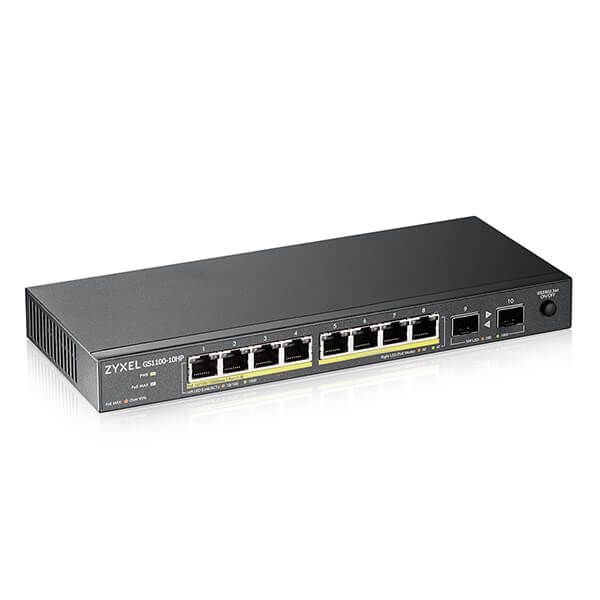 ZYXEL Switch 8x1000Mbps (8xPOE) + 2xGigabit SFP Fémházas Asztali, GS1100-10HP-EU0102F