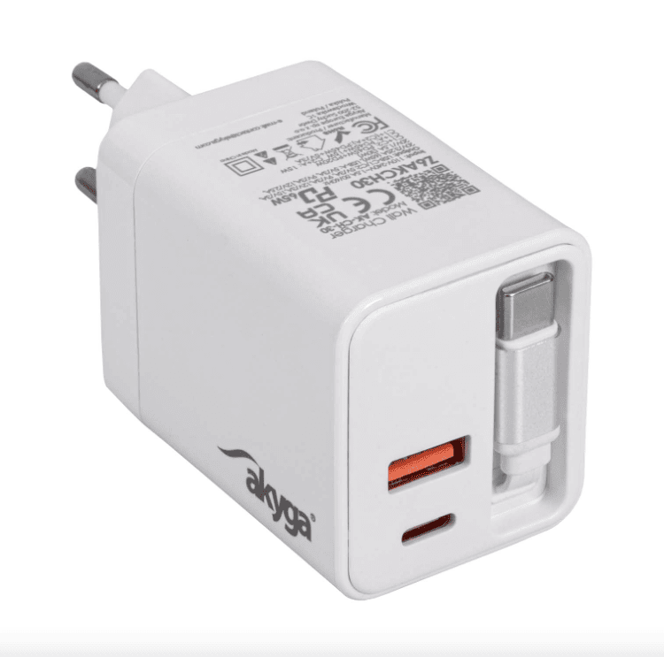 Akyga AK-CH-30 USB-A Töltő + 2x USB-C PD 5-20V / max. 3.25A 65W Quick Charge 3.0