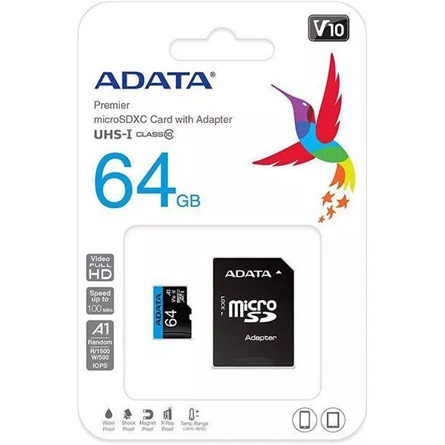 ADATA Memóriakártya MicroSDXC 64GB + Adapter UHS-I CL10 (100/25)