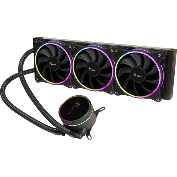 ARGUS Gamer CPU hűtő, Vízhűtés, 3 ventilátor, AIO, Gamer, INTEL és AMD processzorokhoz, ARGB világítással