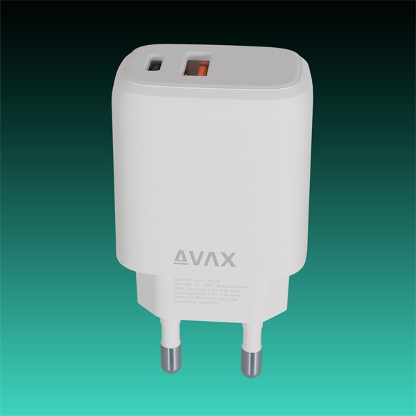 AVAX Hálózati töltő USB-A USB-C 12W, fehér
