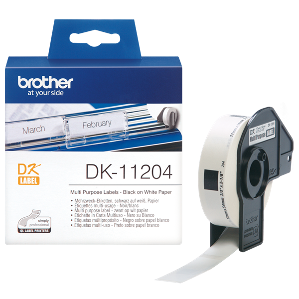Brother DK11204 400db 17mm x 54mm öntapadós etikett címke tekercs címketekercs fekete-fehér