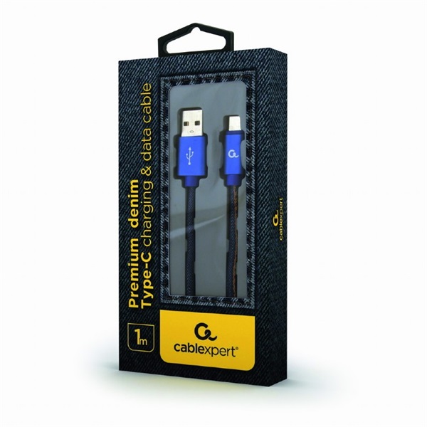 Gembird USB-C -> USB-A 2.0 M/M adatkábel 1m kék Premium jeans
