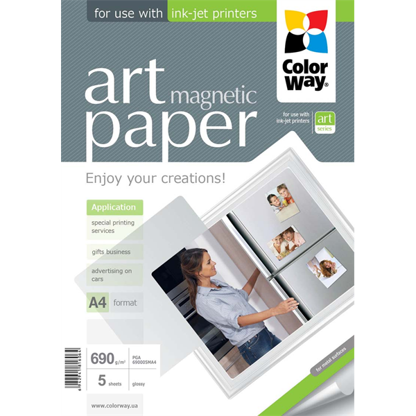 COLORWAY Fotópapír, ART series, fényes hűtőmágnes (ART glossy "magnetic"), 690 g/m2, A4, 5 lap