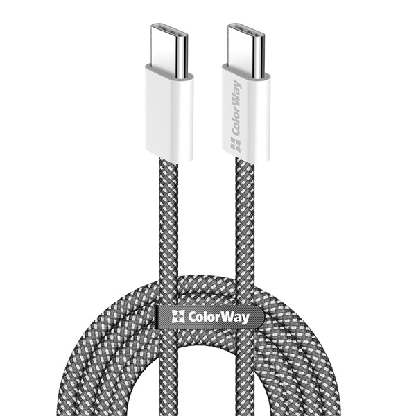 COLORWAY Kábel Type-C CW-CBPDCC061-BK, fonott pamut, PD Fast Charging 60W, 3,0A 1M fekete