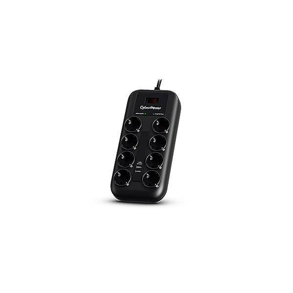 CYBERPOWER Hálózati elosztó, Túlfeszültségvédős, 8x Schuko, 2x USB, 1,8m