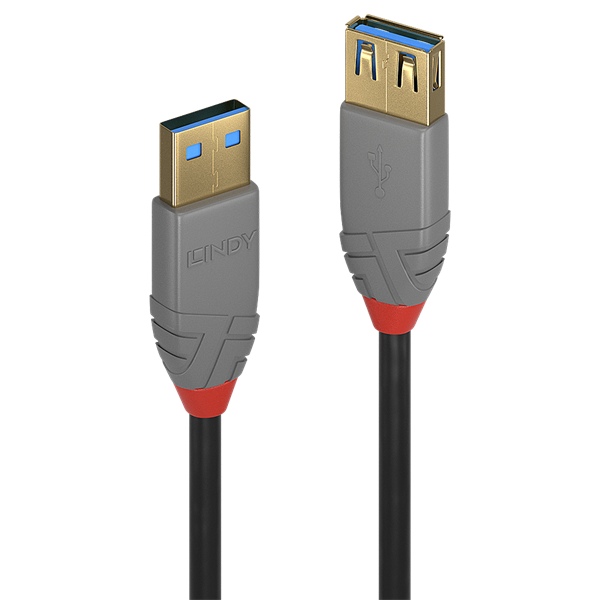 LINDY Kábel USB 3.2 Gen1 A - A hosszabbító, Anthra Line, M/F   0,5m, fekete