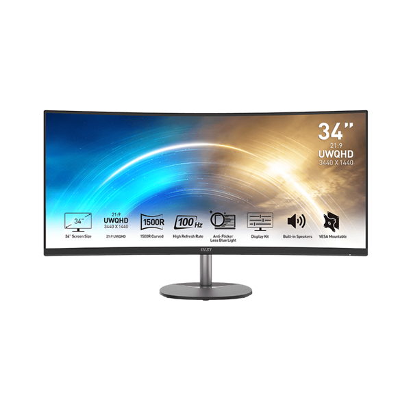 MSI Monitor Business PRO MP341CQ E12 Ívelt 34" QHD, 3440x1440, 120Hz VA 21:9, 3000:1, 300cd/m2, 4ms, 2xHDMI, DP, Black