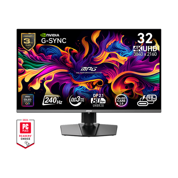 MSI Monitor GAMING MPG 322URX QD-OLED 31,5" UHD 3840x2160, 240Hz, 150000:1 CR, 250cd/m2, 0,03ms, 2x HDMI, DP, USB-C
