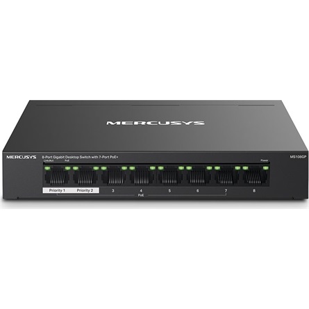 MERCUSYS Switch 8x1000Mbps(7xPOE+), Fémházas Asztali, MS108GP