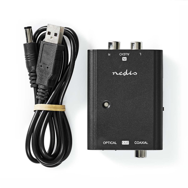 Nedis ACON2508BK, analóg - digitális audio konverter, 2x RCA bemenet - digitális koax / toslink kimenet