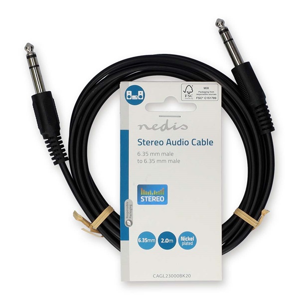 Nedis CAGL23000BK20 6,35 mm sztereo jack dugó (apa) kábel, 2m