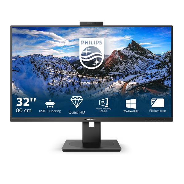 PHILIPS IPS monitor 31.5" 326P1H, 2560x1440, 16:9, 350cd/m2, 4ms, 2xHDMI/DP/USB-C/4xUSB/LAN, Pivot, hangszóró&webkamera