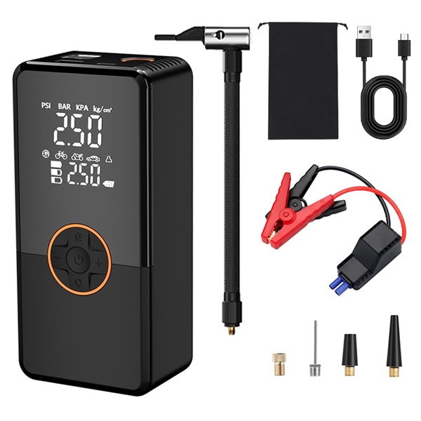 PLATINET külső akkumulátor autóindító, Jump Starter, Indító, 8000mAh, 800A, légkompresszorral, 22 l/perc, LED, fekete
