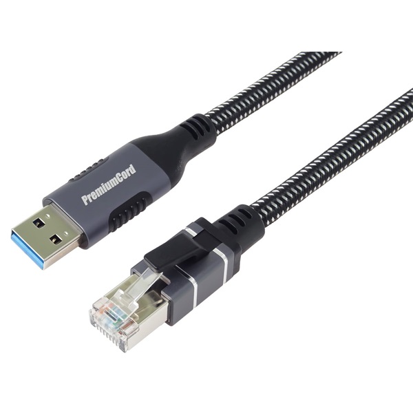 PREMIUMCORD Kábel USB-A 3.2 - LAN RJ45, 10/100/1000, 1m, fekete
