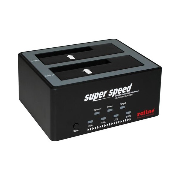 ROLINE Dokkoló állomás USB 3.2 Gen 1 USB-C - HDD/SSD 2,5"/3,5", HDD klón funkcióval, fekete