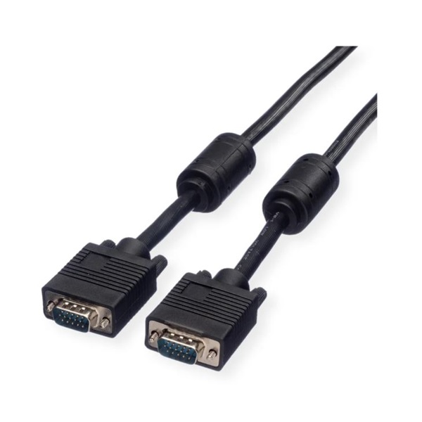 ROLINE kábel VGA HQ + Ferrite + DDC, HD15, M/M, 15m, fekete