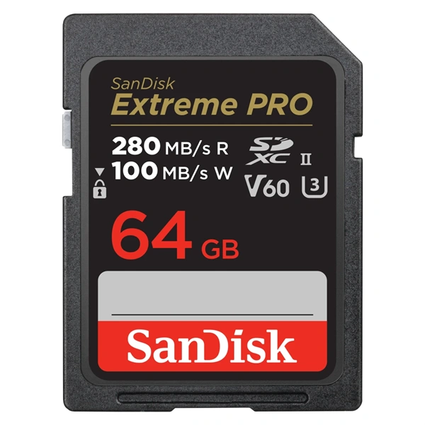 SANDISK 00215491, SDXC EXTREME PRO KÁRTYA 64GB, 280/100 MB/S, UHS-II, V60,C10