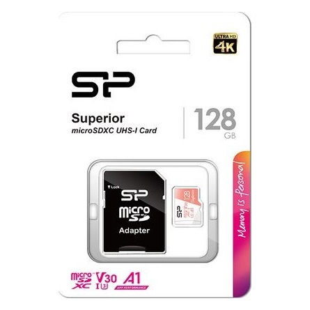 SILICON POWER Memóriakártya MicroSDXC 128GB CL10 UHS-I U3 V30 + adapter, Superior