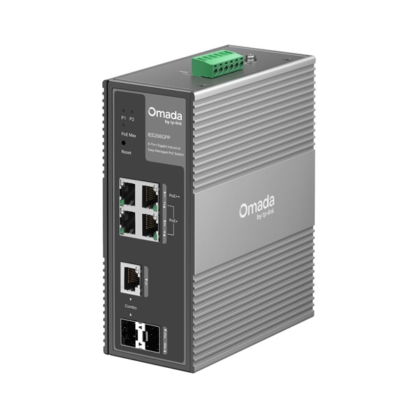 TP-LINK Switch Ipari 3x1000Mbps(POE+) + 1x1000Mbps(POE++) + 1xSFP + 1xGigabit kombó SFP Fémházas, IES206GPP