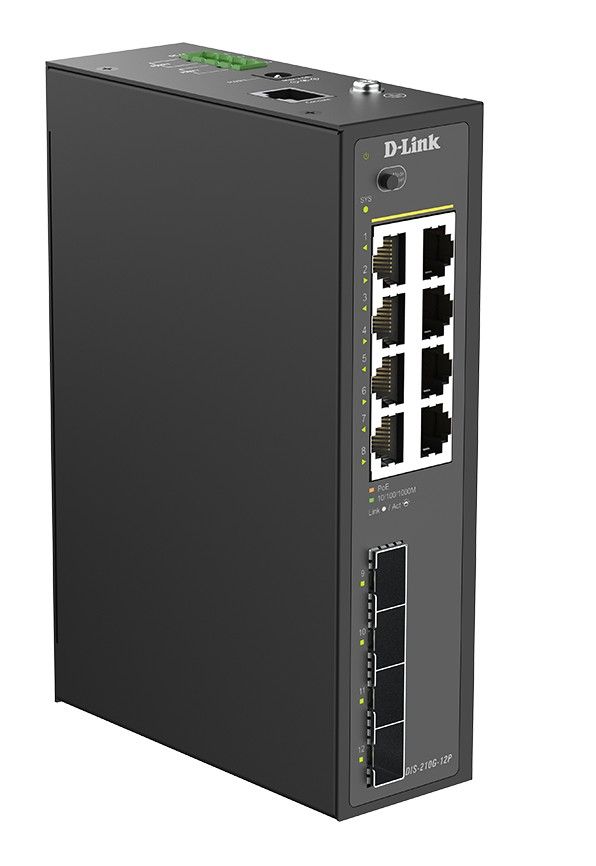 D-link12-Port Gigabit Industrial PoE+ Smart Managed Switch with 4 x SFP Ports