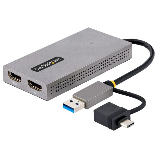 StarTech USB-A 3.0 USB-C -> 2db HDMI 1.4 M/F adapter 0.1m szürke