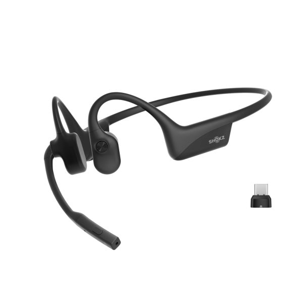 SHOKZ OPENCOMM2 UC bluetooth fülhallgató SZTEREO csontrezgés, IP55 + Type-C adapter, FEKETE
