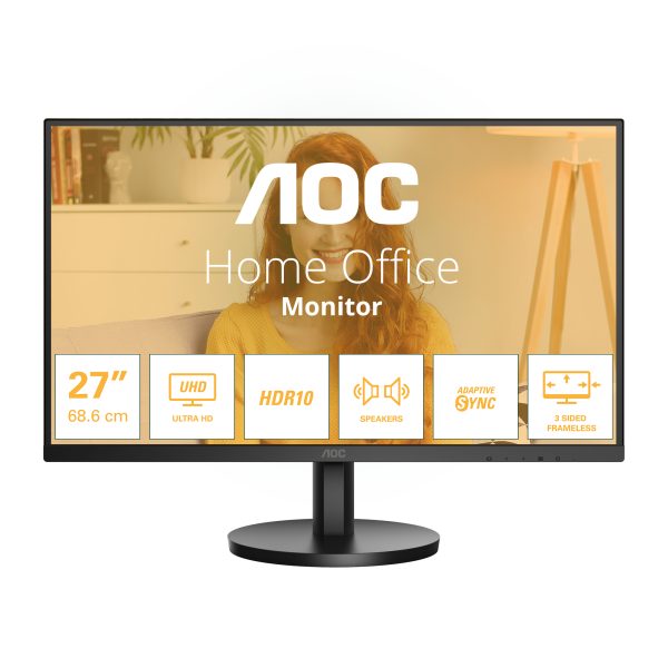 AOC IPS monitor U27B3A 27", 3840x2160, 16:9, 350cd/m2, 4ms, 2xHDMI/DisplayPort
