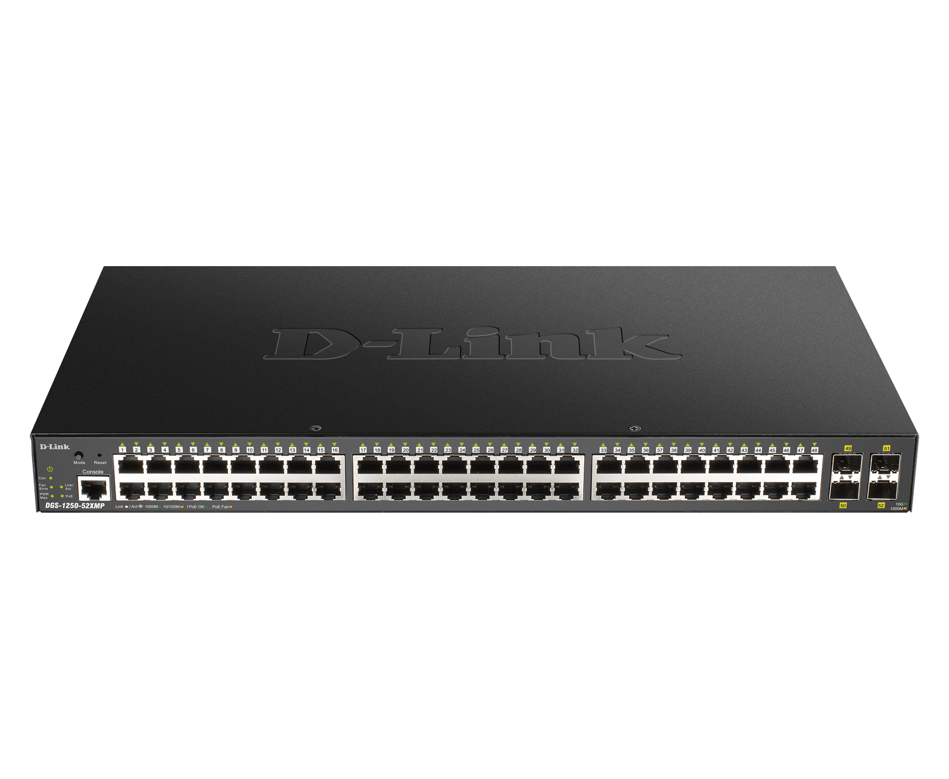 D-LINK Switch 48x1Gbps (48xPOE) + 4xGigabit SFP+ Menedzselhető Rackes, DGS-1250-52XMP/E