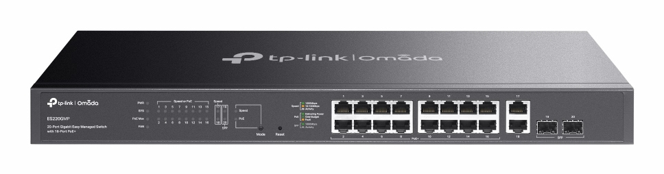 TP-LINK Switch 18x1000Mbps (16xPOE+) +2xGigabit SFP kombó Fémházas Easy Smart (Omada), ES220GMP