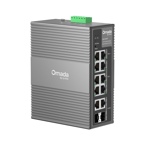 TP-LINK Switch Ipari 6x1000Mbps(POE+) + 2x1000Mbps(POE++) + 2xGigabit kombó SFP Fémházas, IES210GPP