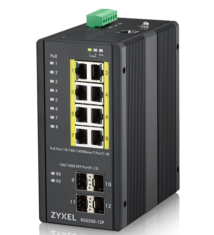 ZYXEL Switch Ipari 8x1000Mbps (8xPOE) + 4xGigabit SFP Menedzselhető, Rackes, RGS200-12P-ZZ0101F