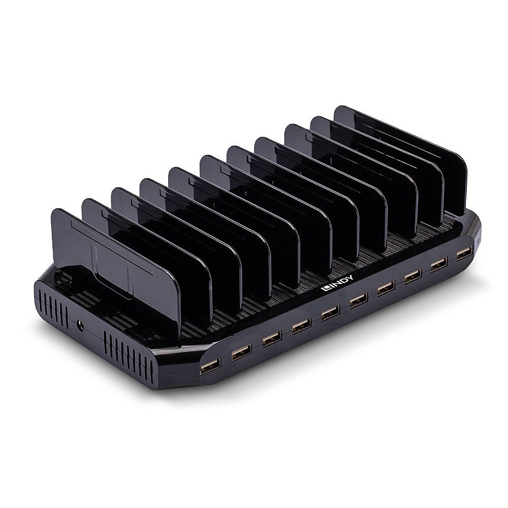 LINDY 10x USB-A töltő/töltőállomás mobiltelefonokhoz és tabletekhez, 96W, 10 port