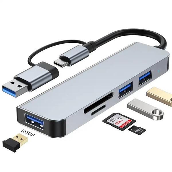 BLACKBIRD USB 3.0 BYL-2434 Type-C/USB multiport hub 5in1 3xUSB3.0,SD,TF,ezüst, aluminium ház