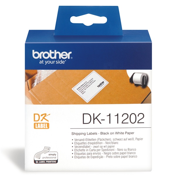 BROTHER Etikett címke DK-11202, 62mm x 100mm, Elővágott (stancolt), Papír címke, Fehér alapon fekete, 300 db