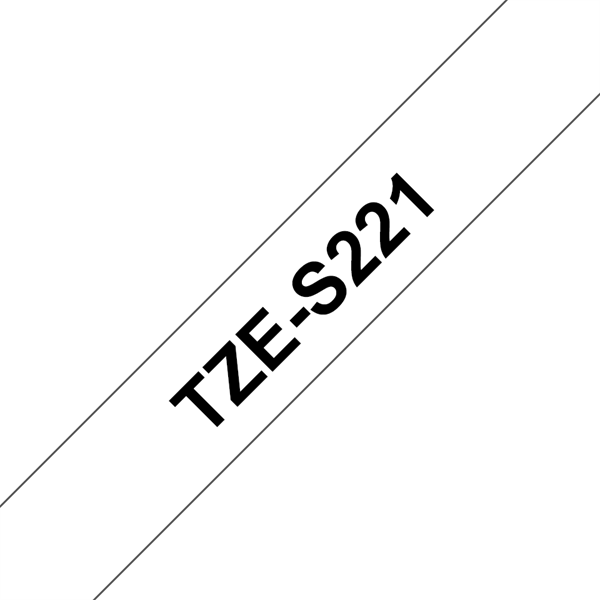 BROTHER szalag TZe-S221, Fehér alapon Fekete, Erős tapadású, 9mm  0.35", 8 méter