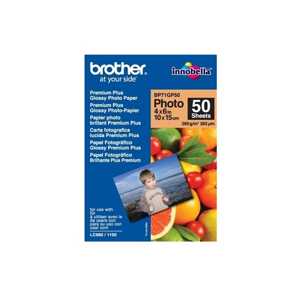 BROTHER Fotópapír BP71GP20, Prémium fényes fotópapír (4" x 6" / 20 lap / 260g/m2)