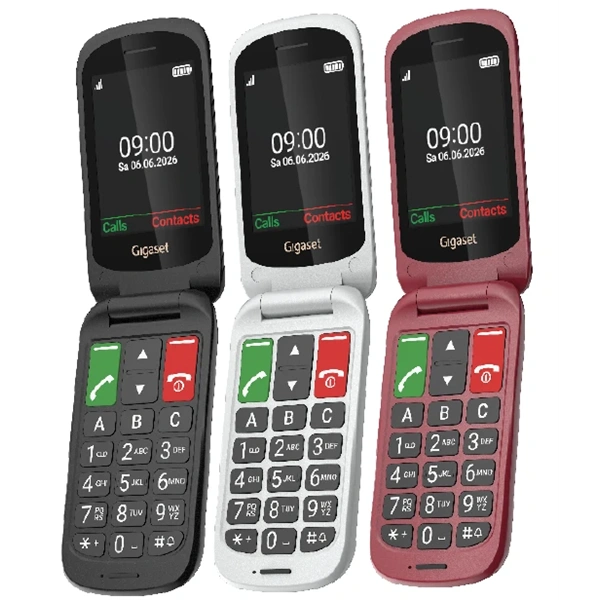 GIGASET GL40 mobiltelefon, flip, idősek számára, Dual SIM, fekete