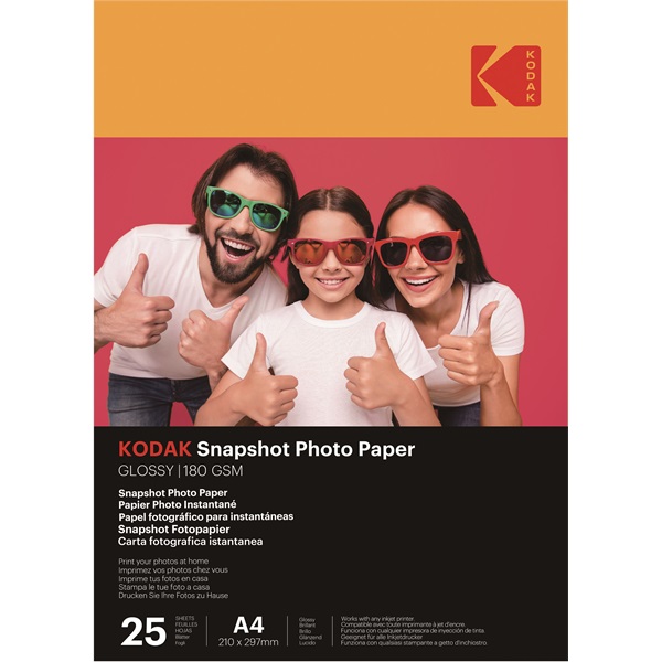 KODAK Snapshot fotópapír, fényes, A4, 21x29,7cm, 180g, 25db