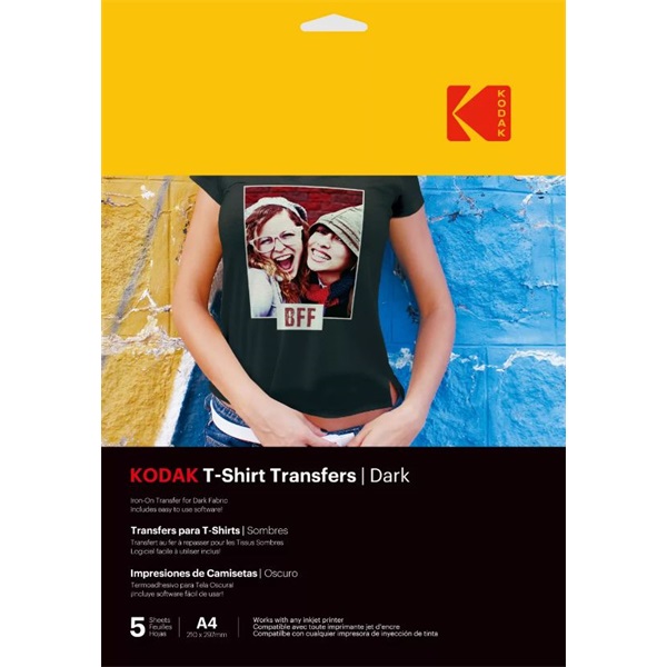 KODAK pólóra vasalható hőtranszfer fotópapírpapír, sötét színű pólókhoz, A4, 5db