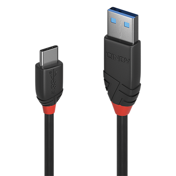 LINDY Kábel USB 3.2 Gen1 A - C Black Line, M/M  0,5m, fekete