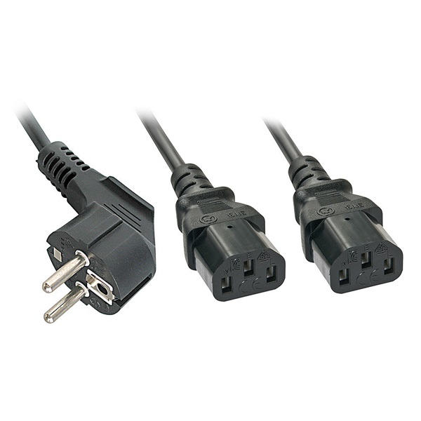 LINDY Y-Tápkábel Schuko - 2x C13, 2m