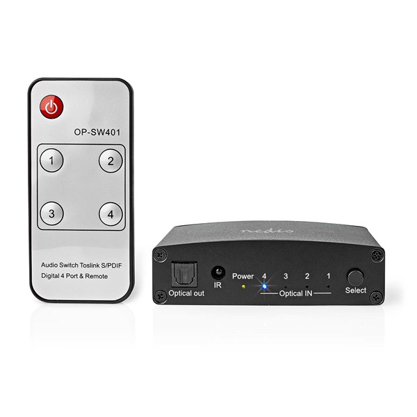 Nedis ASWI2514BK digitális audio kapcsoló 4x Toslink