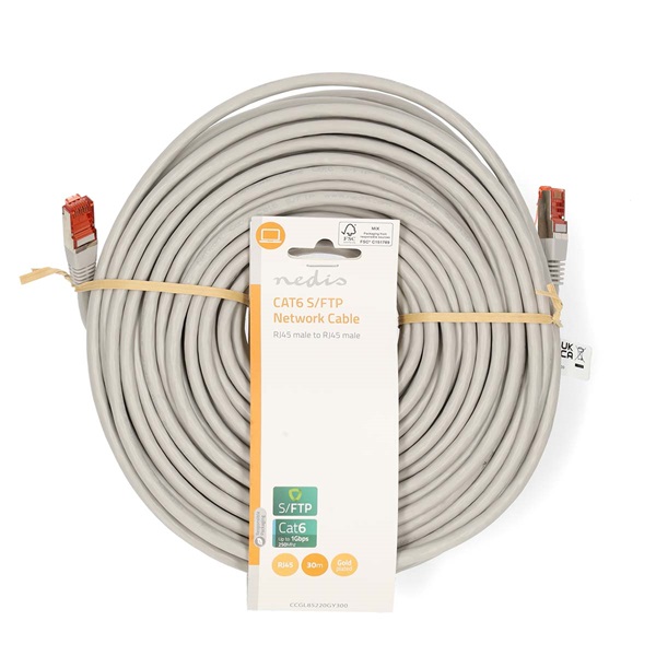 Nedis CCGL85220GY300 UTP / FTP Cat6 patch kábel, RJ45 aranyozott érintkezők, 10/100/1000 Mbit/s, hossz: 30m