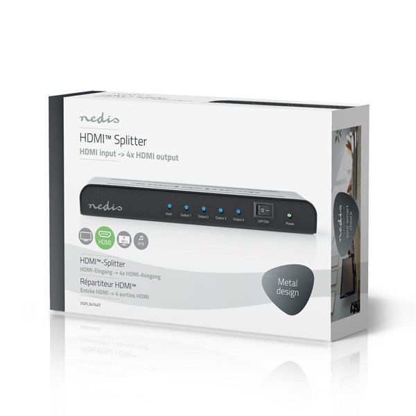 Nedis VSPL3474AT HDMI splitter, 1 x HDMI be - 4 x HDMI ki, 4K@60Hz