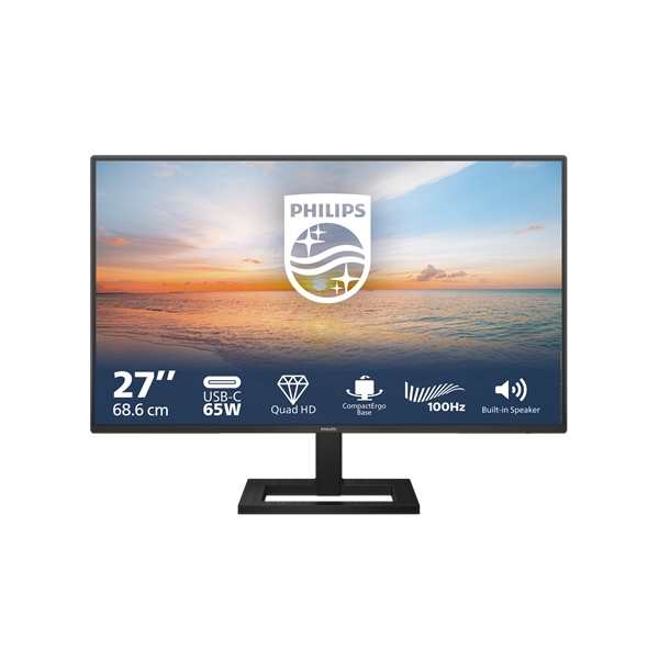 PHILIPS IPS monitor 27" 27E1N1600AE, 2560x1440, 16:9, 350cd/m2, 4ms, HDMI/2xUSB/USB-C, hangszóró, 100Hz, áll. mag.