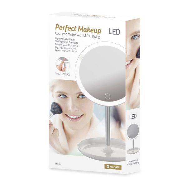 PLATINET Tükör LED-es 4W, nagyítós, fehér