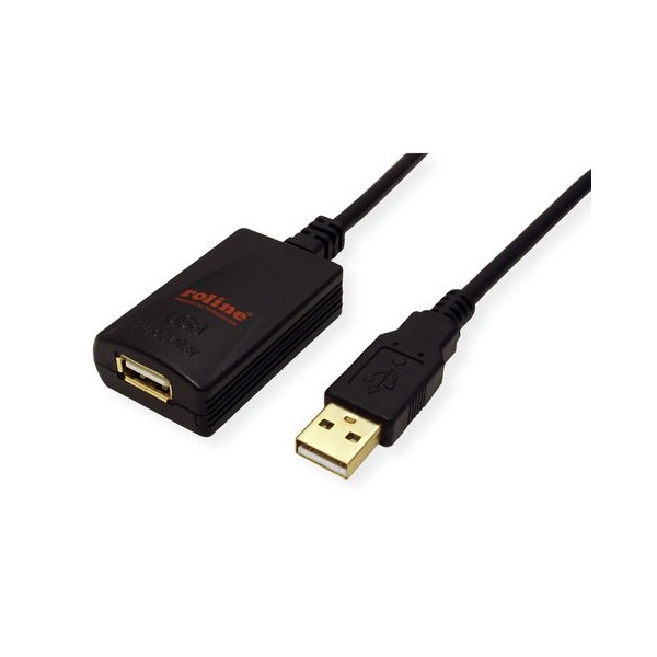 ROLINE Kábel USB 2.0 USB-A - USB-A M/F, 5m, fekete
