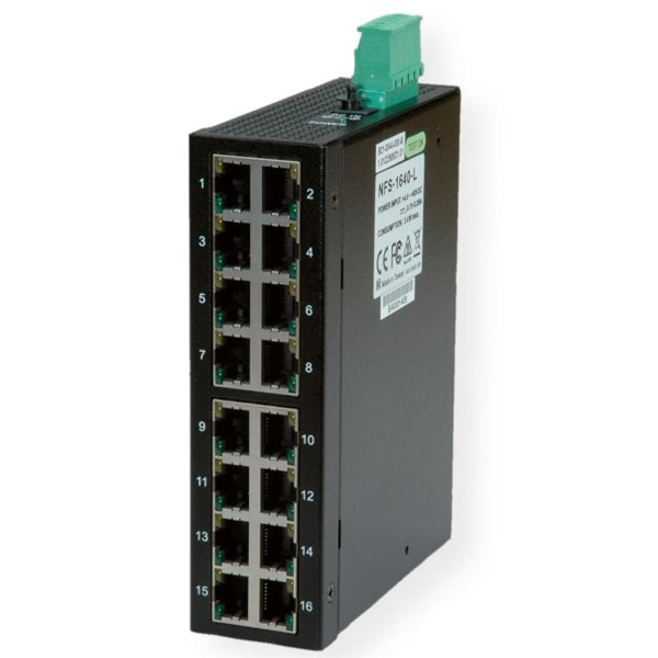 ROLINE Ipari Switch, 16x RJ-45, unmanaged, DIN support